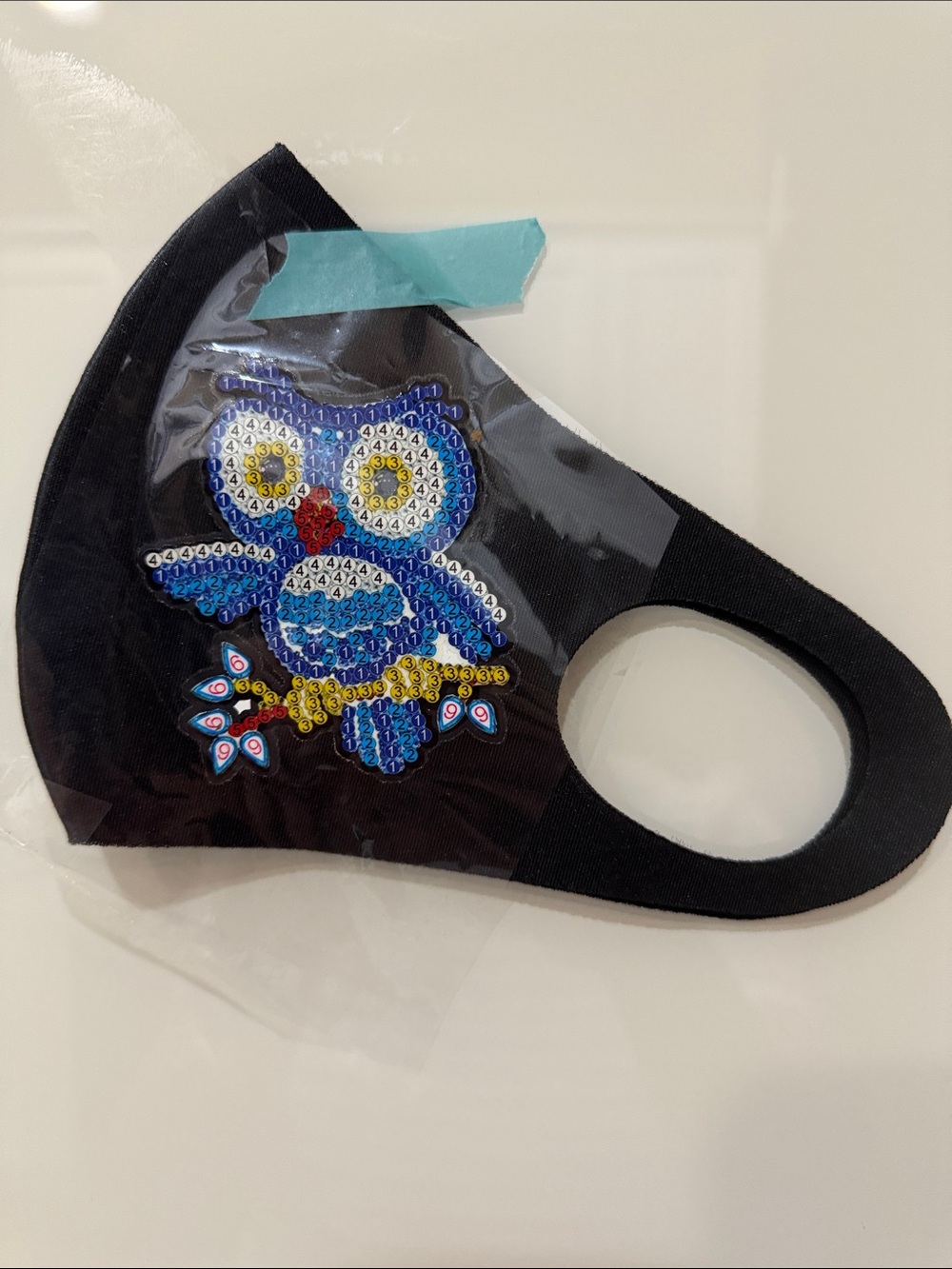 Diamond Art Painting Kit-Black Face Mask with Blue Owl Accent